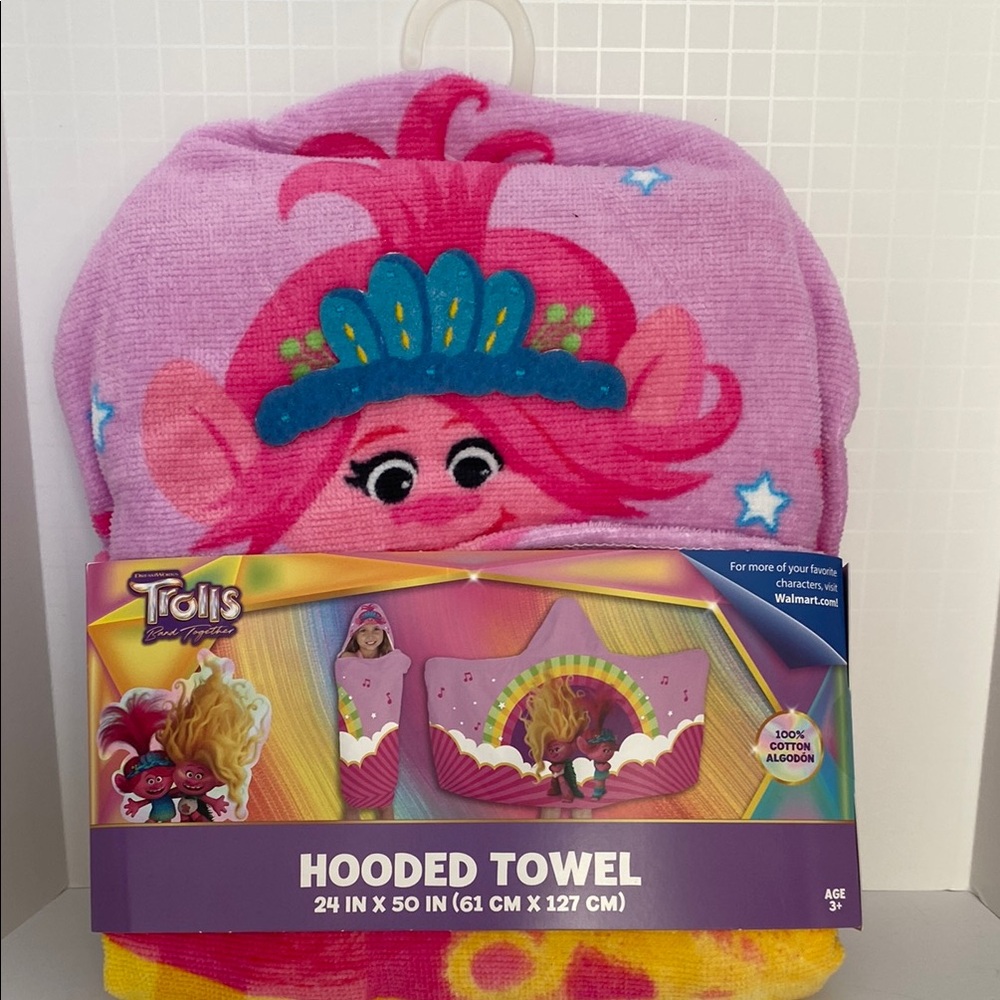 Trolls Hooded Towel - Pink and Yellow